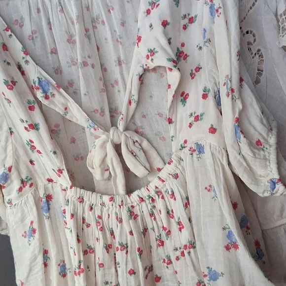 Free People Floral Print Blouse with Puff Sleeves XL - Picture 4 of 6